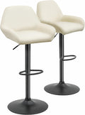 White Fabric Adjustable Swivel Bar Stools Set of 2 C490