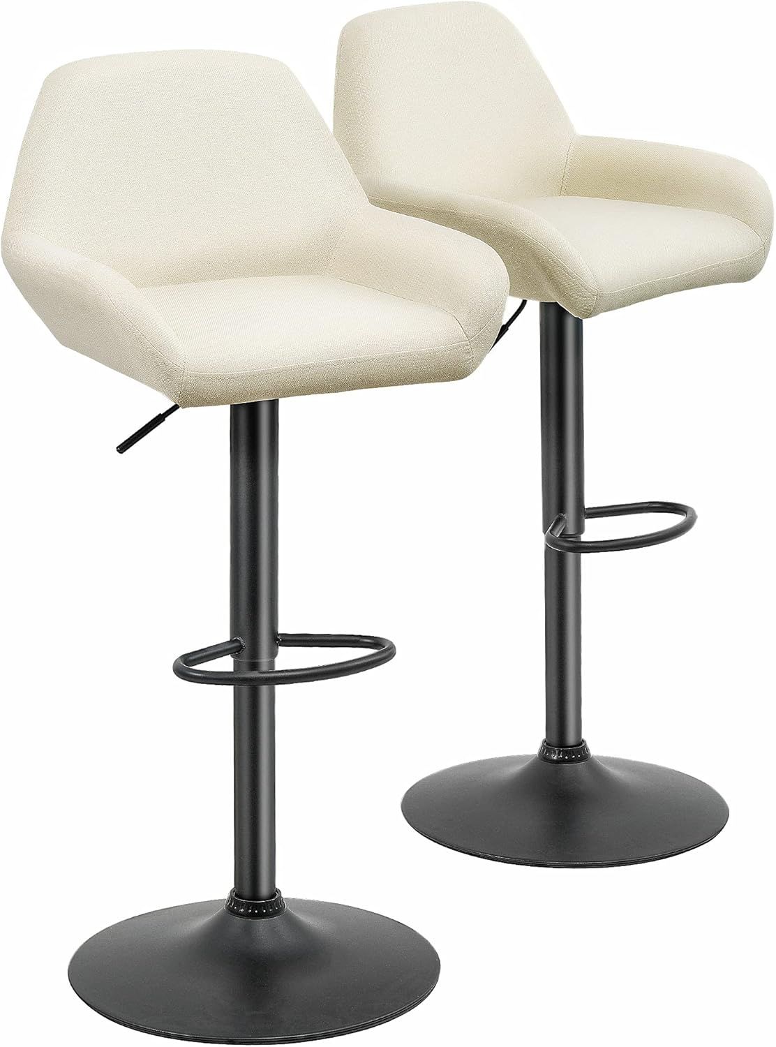 White Fabric Adjustable Swivel Bar Stools Set of 2 C490