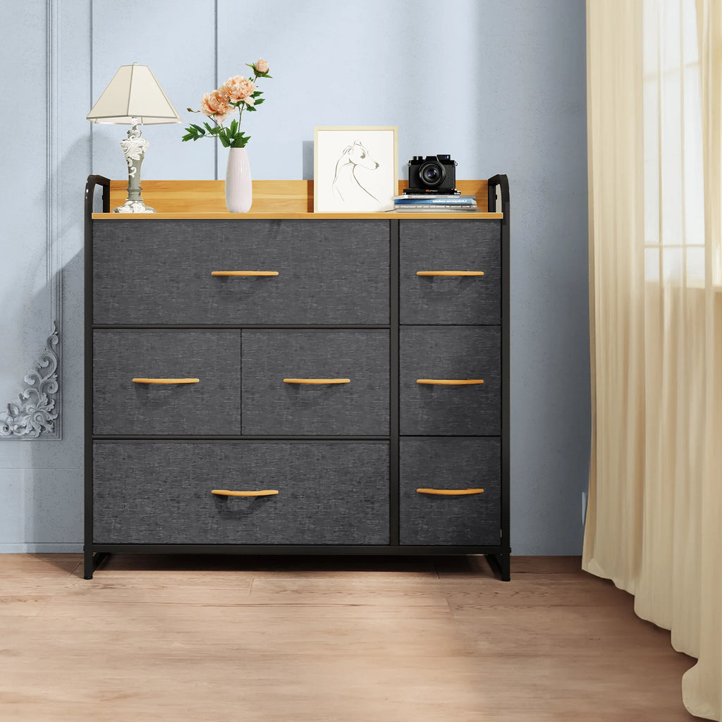 Light Gray 7 Drawer Fabric Dresser O692