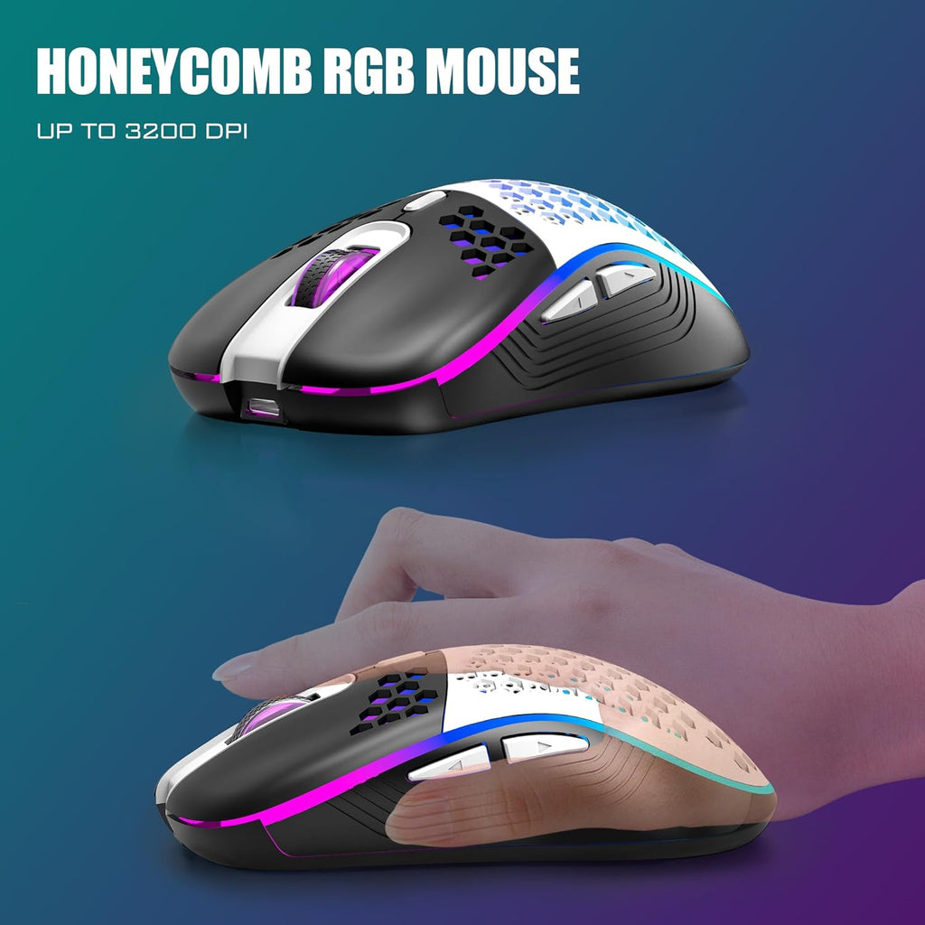 Wireless Keyboard and Mouse Combo, Rainbow Backlit Rechargeable, 75% Layout TKL Ultra Compact Gaming Keyboard & Lightweight 3200 DPI Optical Mouse (Black-White) B5826
