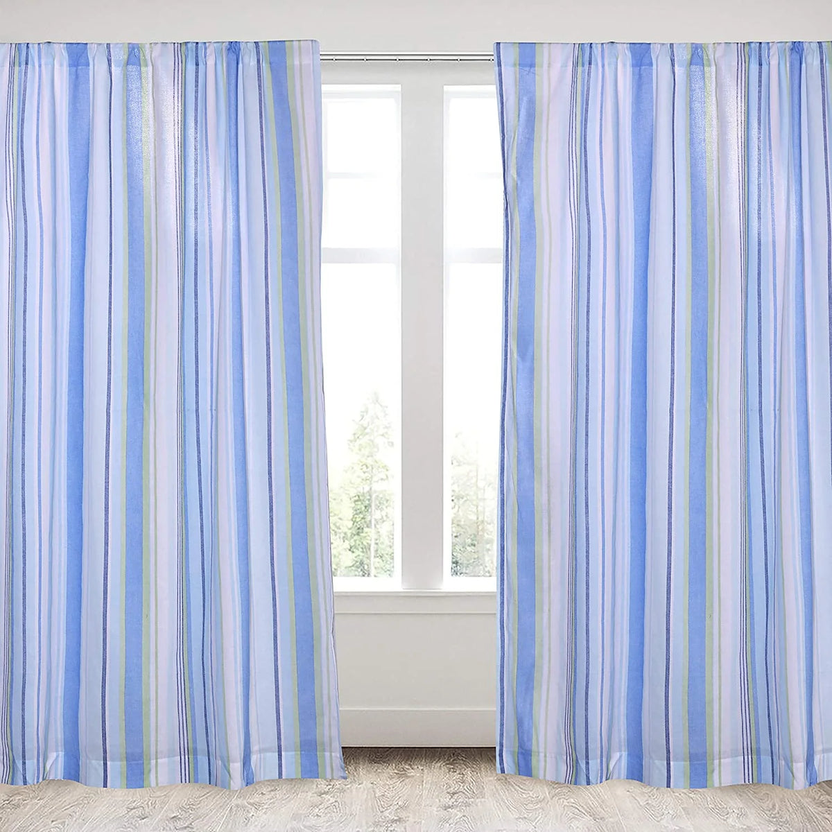Striped Coastal Fish Drape Panel in Blues and Greens U76069