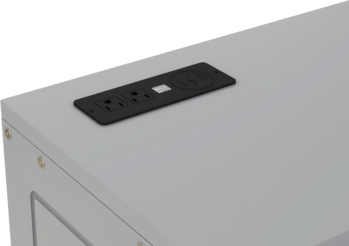 Queen Size Murphy Bed with Shelves, Cabinets and USB Ports, Gray S439958
