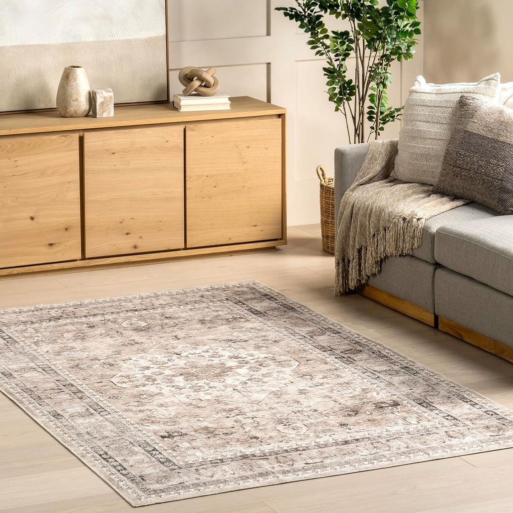 6x9 Spill Proof Machine Washable Area Rug, Stone/Ivory X82741