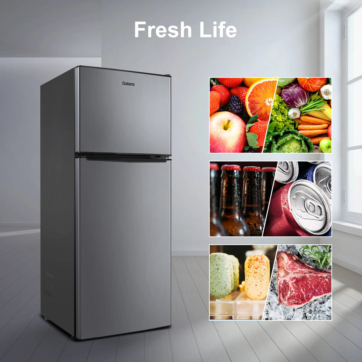 Stainless Steel Two Door Mini Refrigerator with Freezer W707