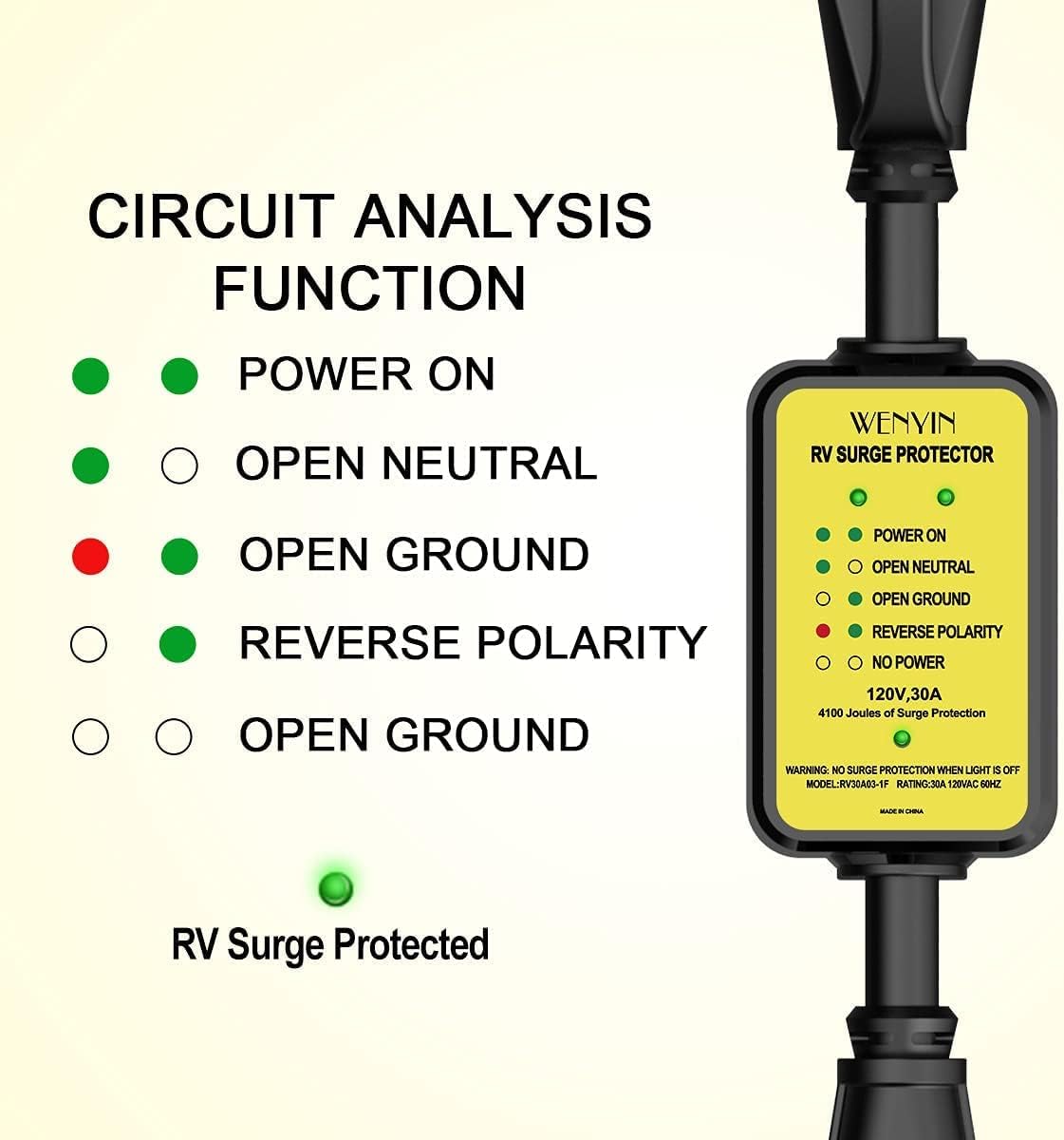 30 amp RV Surge Protector with LED Indicator Light H962