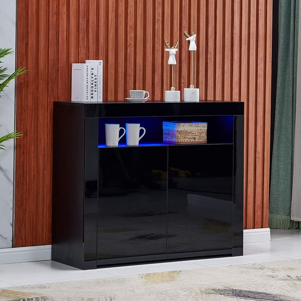 White High Gloss LED Buffet Cabinet with 3 Doors D65577