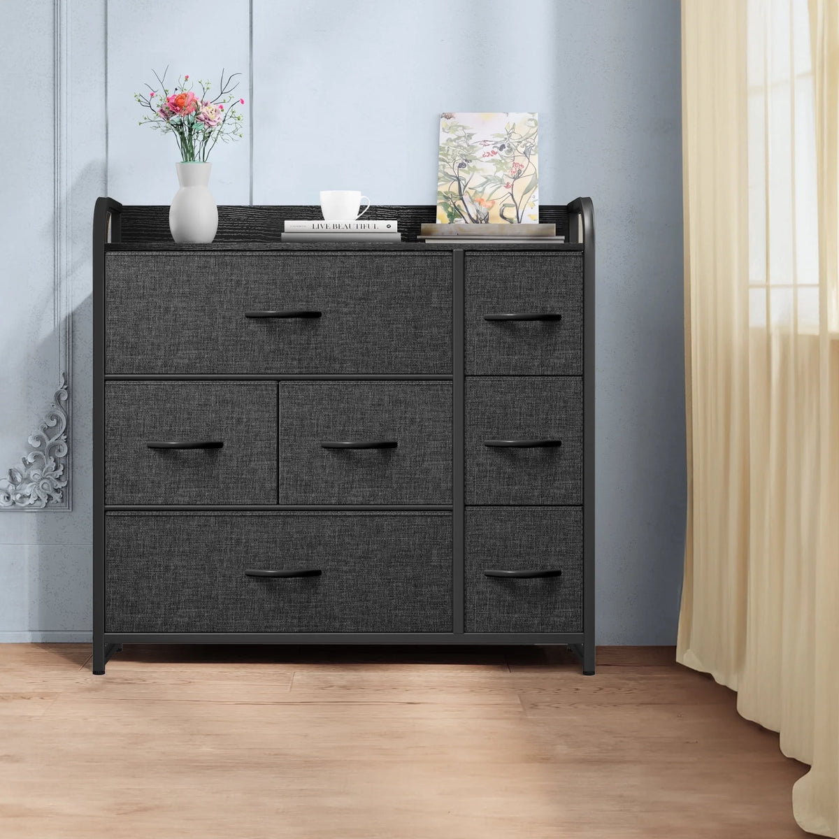 Light Gray 7 Drawer Fabric Dresser O692