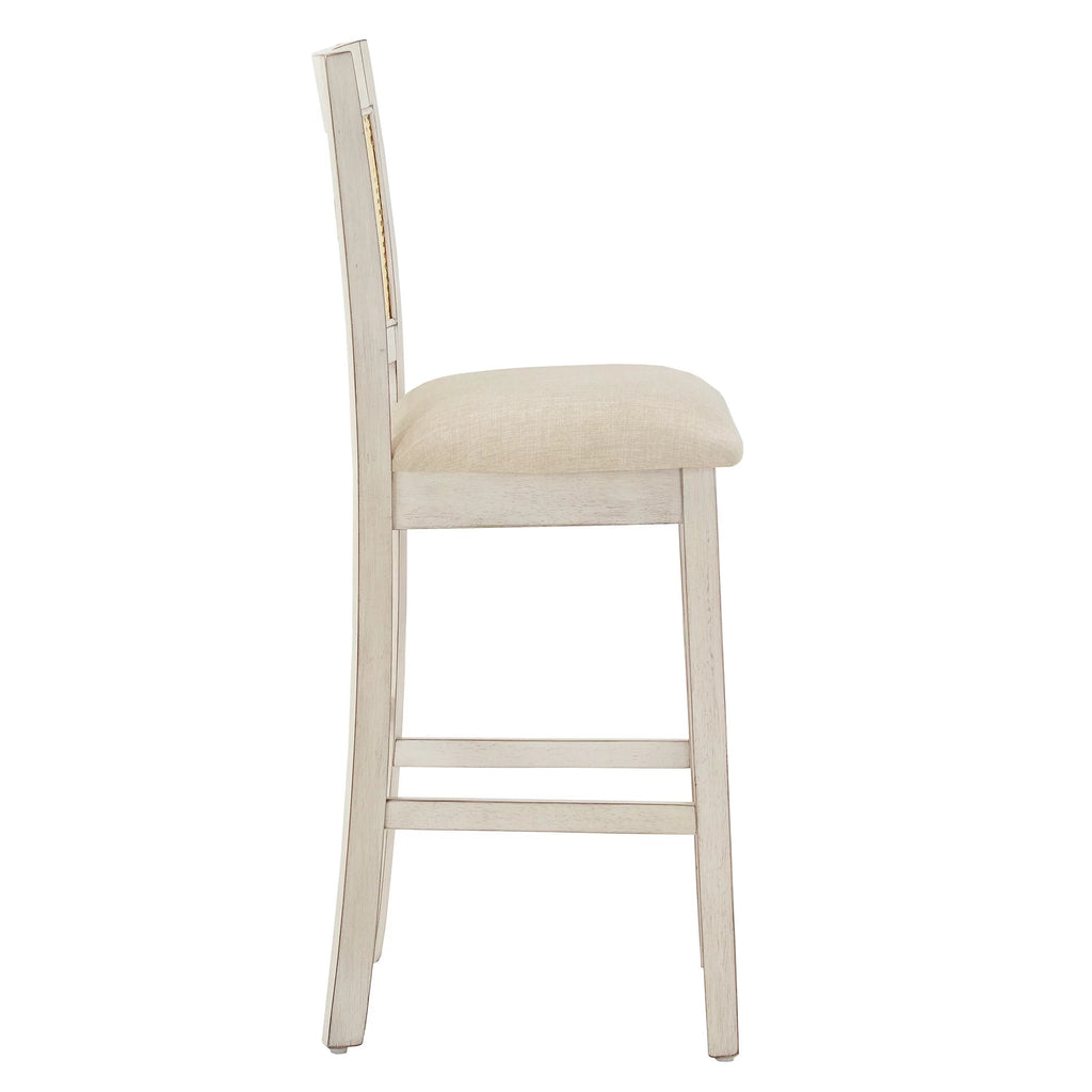 Antique White Beige Linen Counter Height Chair Set of 2 N9110