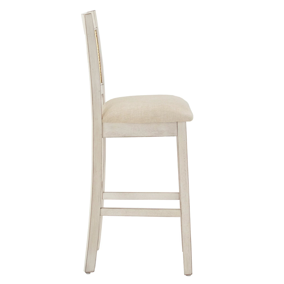 Antique White Beige Linen Counter Height Chair Set of 2 N9110