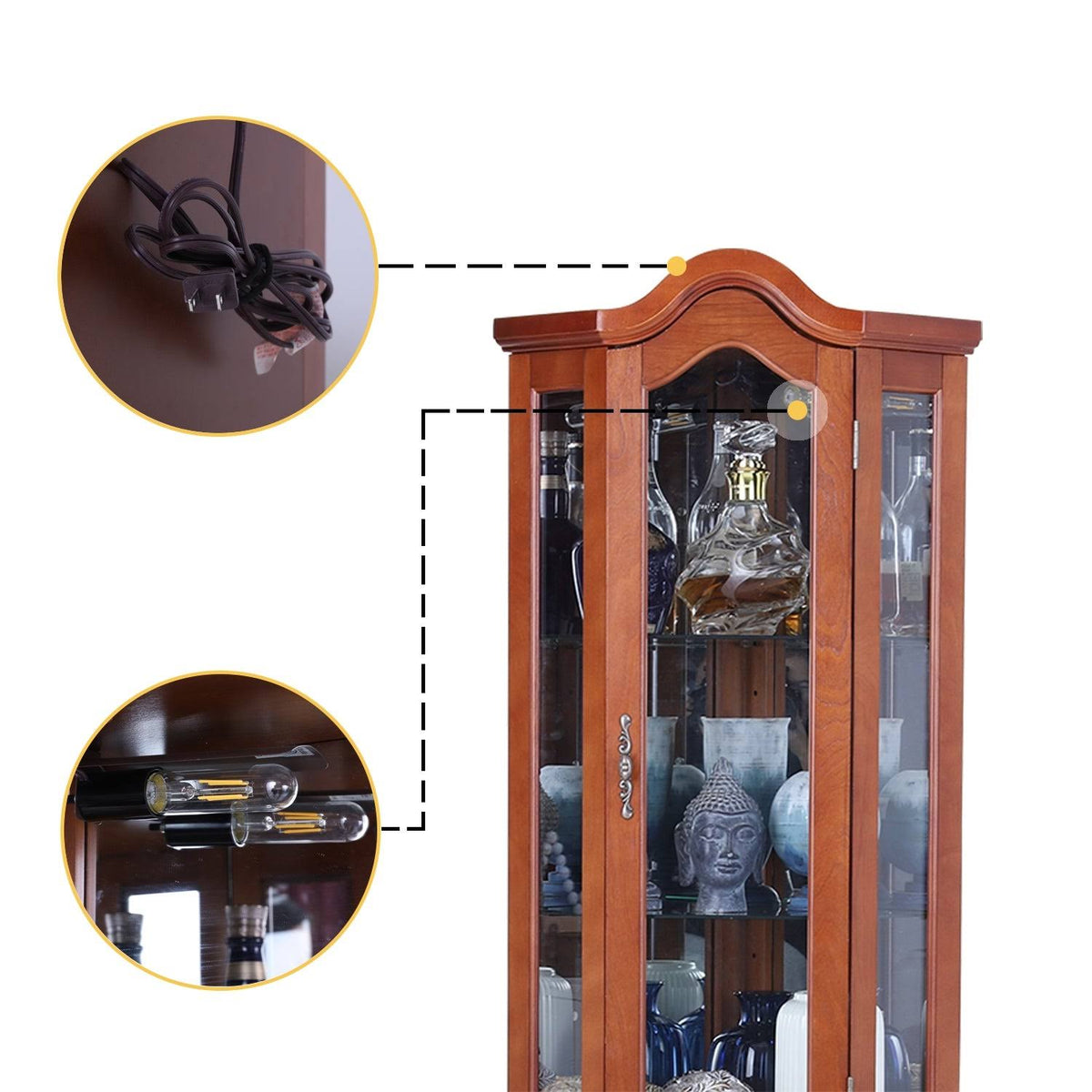 Brown Lighted Corner Curio Display Cabinet K274528