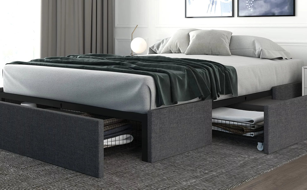 Upholstered Queen Size Bed Frame with 3 Drawers N618