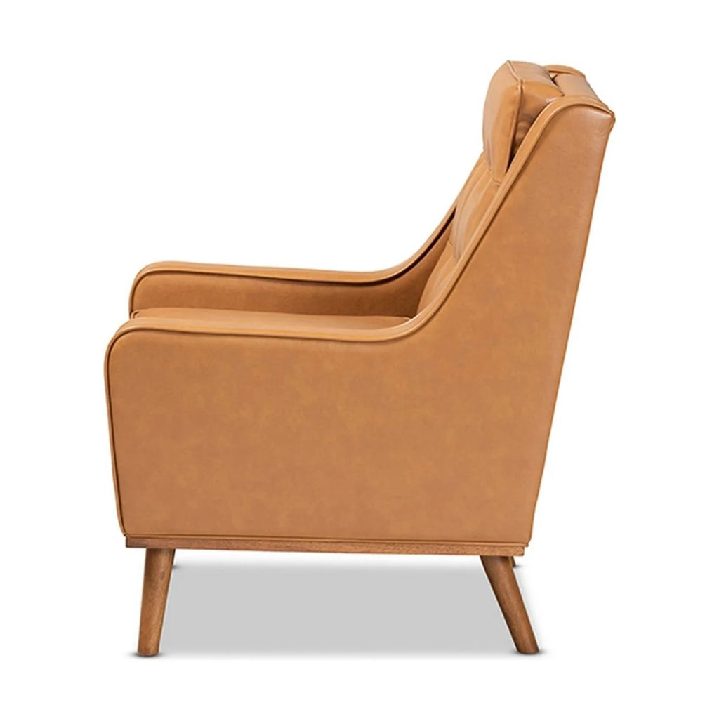 Tan Faux Leather Upholstered Walnut Brown Wood Armchair C467349