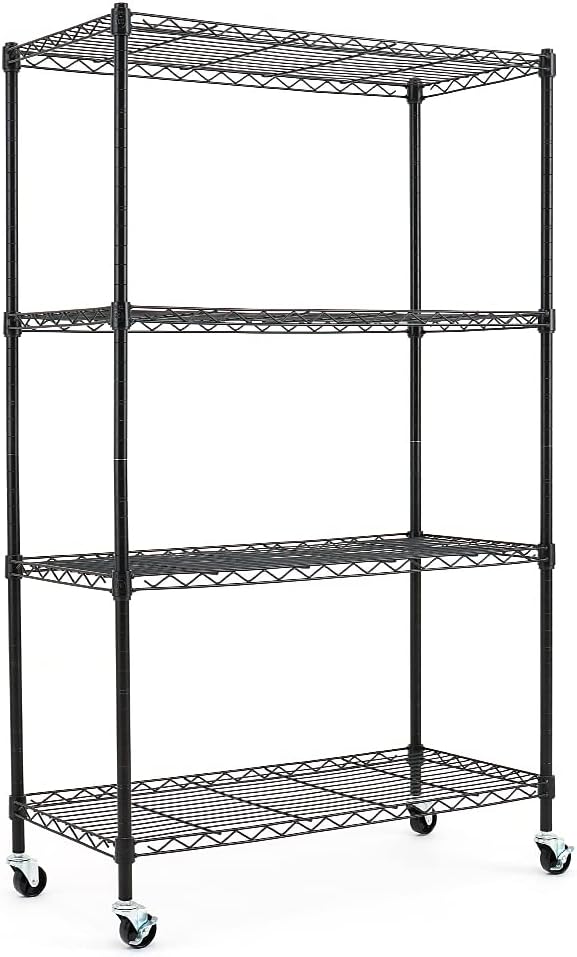 Black Adjustable Carbon Steel Wire Shelving Unit on Wheels K6400