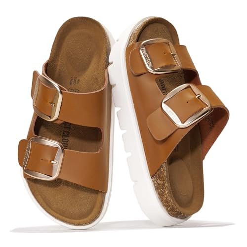 Genuine Leather Platform Sandals with Memory Foam Insole H778