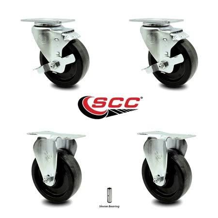 Phenolic TP Caster Set of 4 with 4x22 Wheels, 2 with Brakes and 2 Rigid N45099