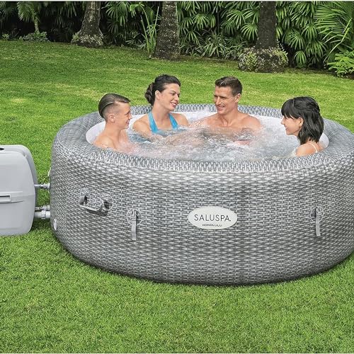 4-6 Person Inflatable Hot Tub, 77" x 28" Round with 140 Jets and Insulated Cover W998065