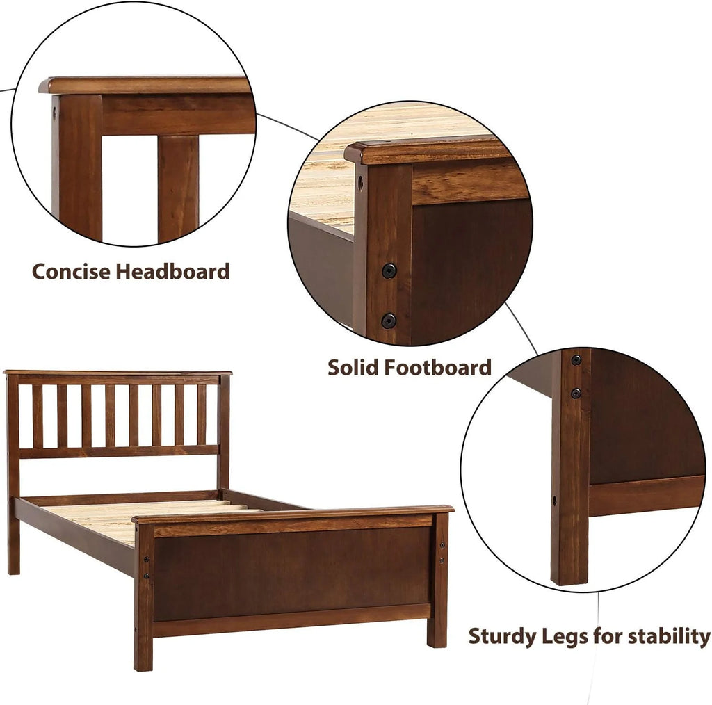 Wood Platform Bed Frame with Headboard and Footboard M6300