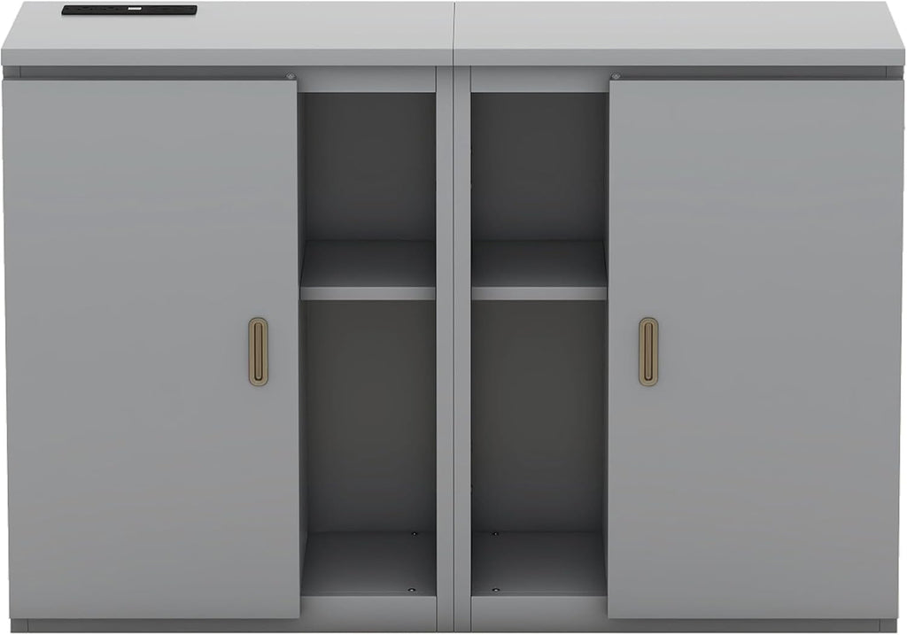 Queen Size Murphy Bed with Shelves, Cabinets and USB Ports, Gray S439958