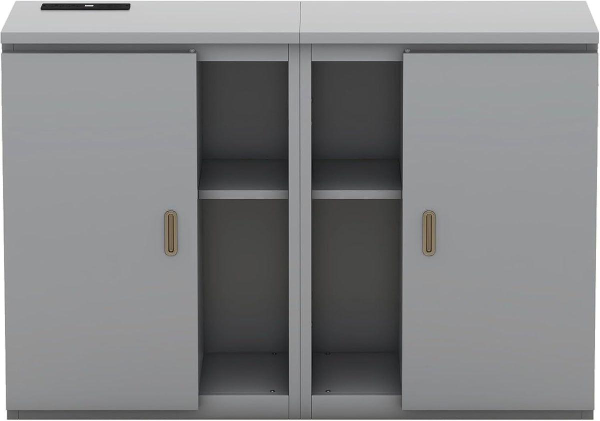 Queen Size Murphy Bed with Shelves, Cabinets and USB Ports, Gray S439958