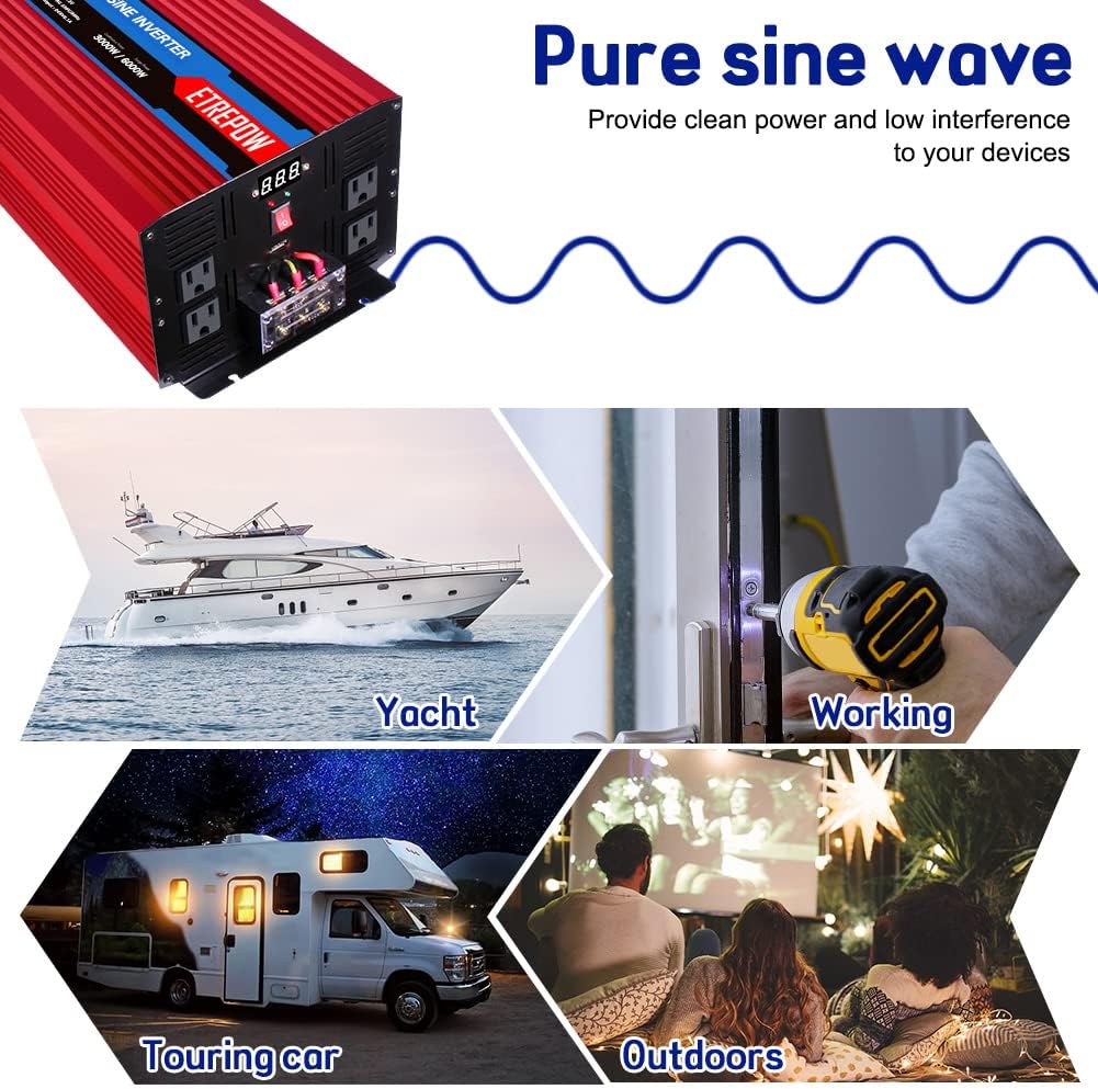 3000 Watt Pure Sine Wave Power Inverter 12V DC to 110V AC E19528