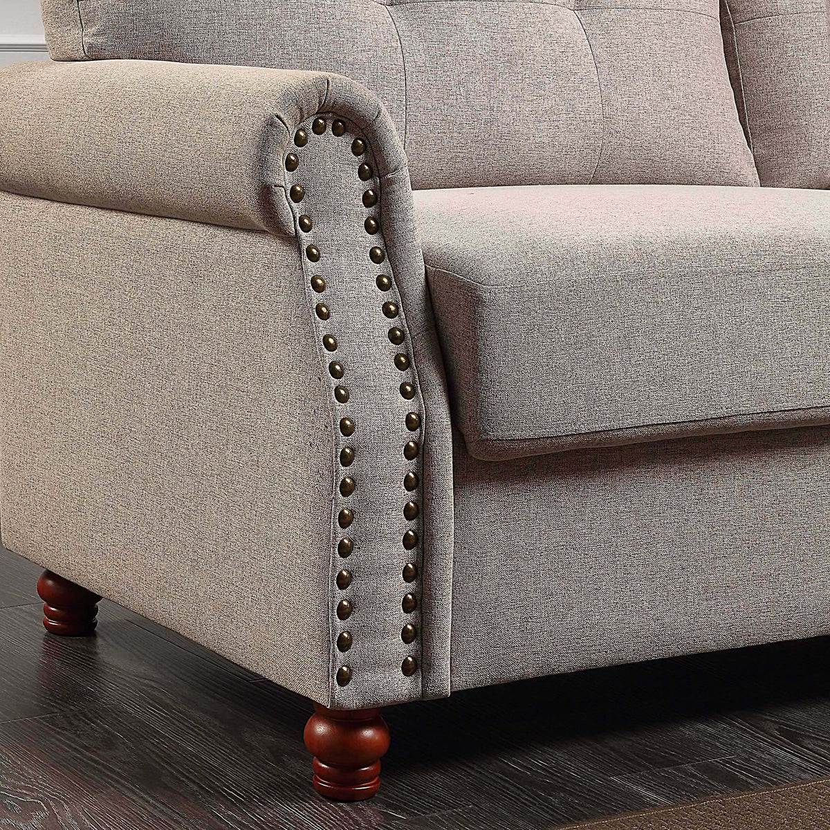 Beige Linen Fabric Upholstery Storage Sofa with Tufted Cushions P161