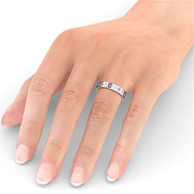 14K White Gold Eternity Band with Pink Sapphire Diamond L4631