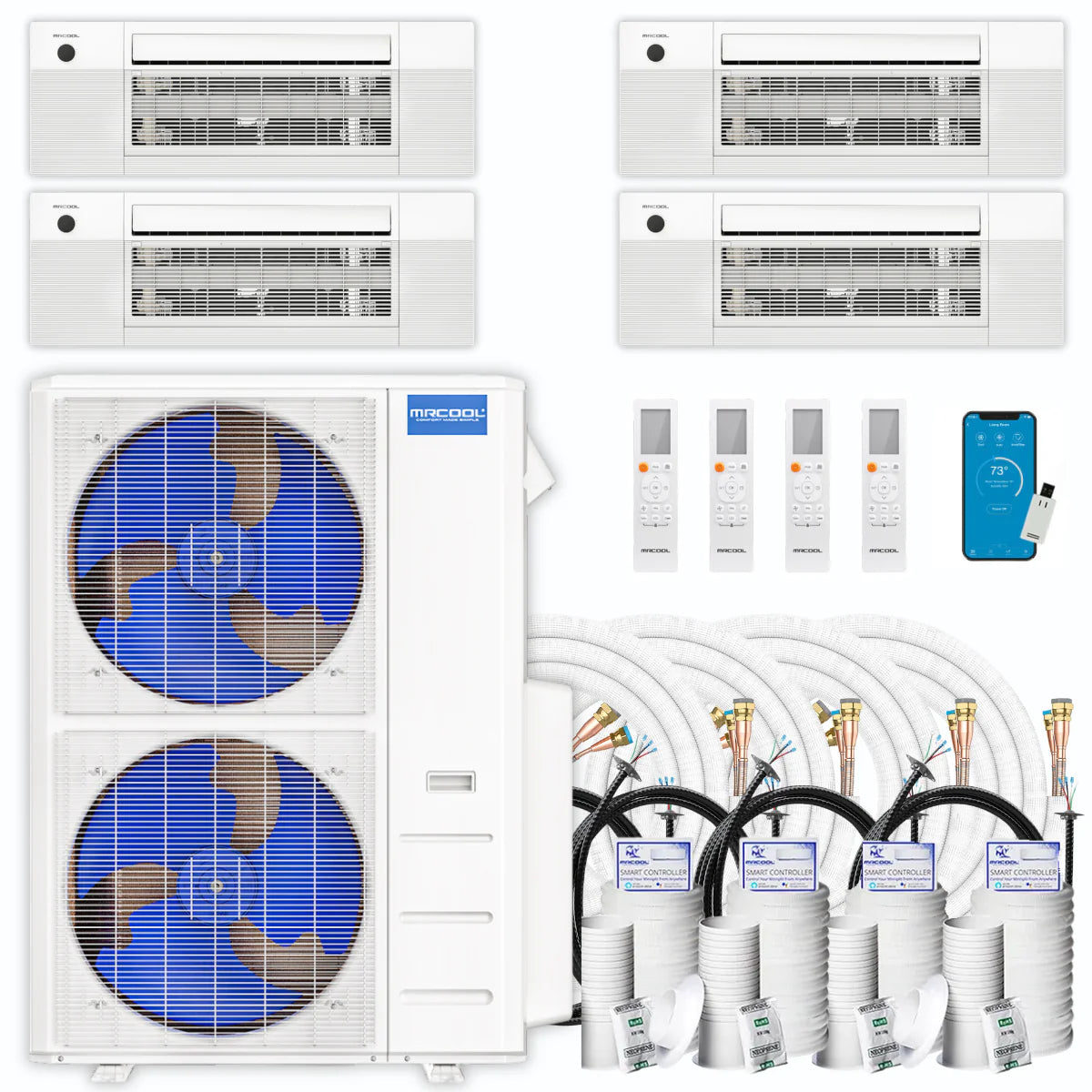 42,000 BTU 4 Zone Ceiling Cassette Ductless Air Conditioner and Heat Pump K8392