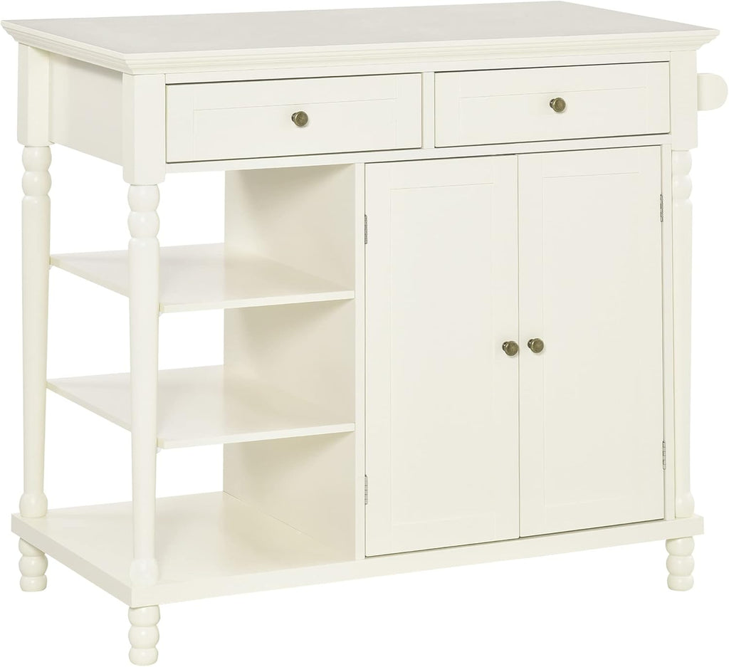 White Kitchen Sideboard Cabinet with 3-Tier Open Shelving and Pine Wood Legs Z52671