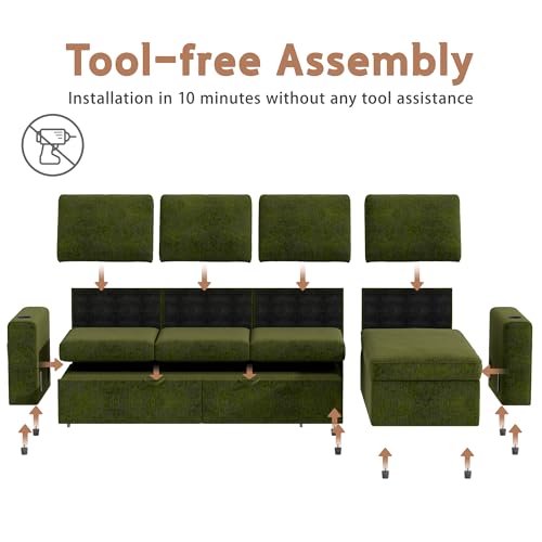 103" L-Shaped Sleeper Sofa Bed with Storage Chaise L436823