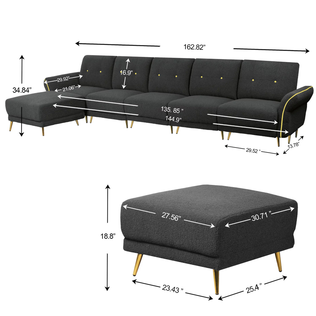 Gray Modular Sectional Sofa with Chaise and Ottomans P77654