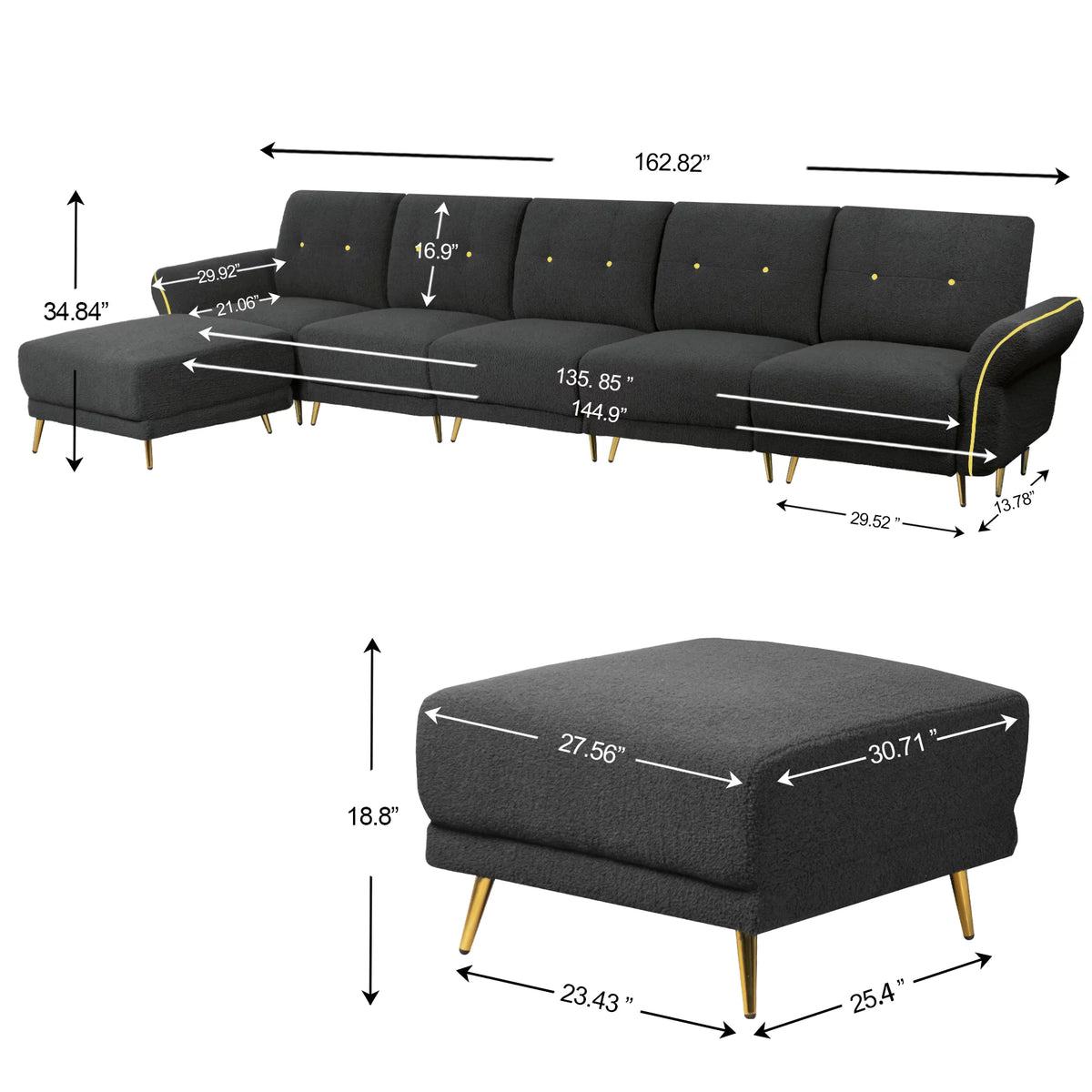 Gray Modular Sectional Sofa with Chaise and Ottomans P77654