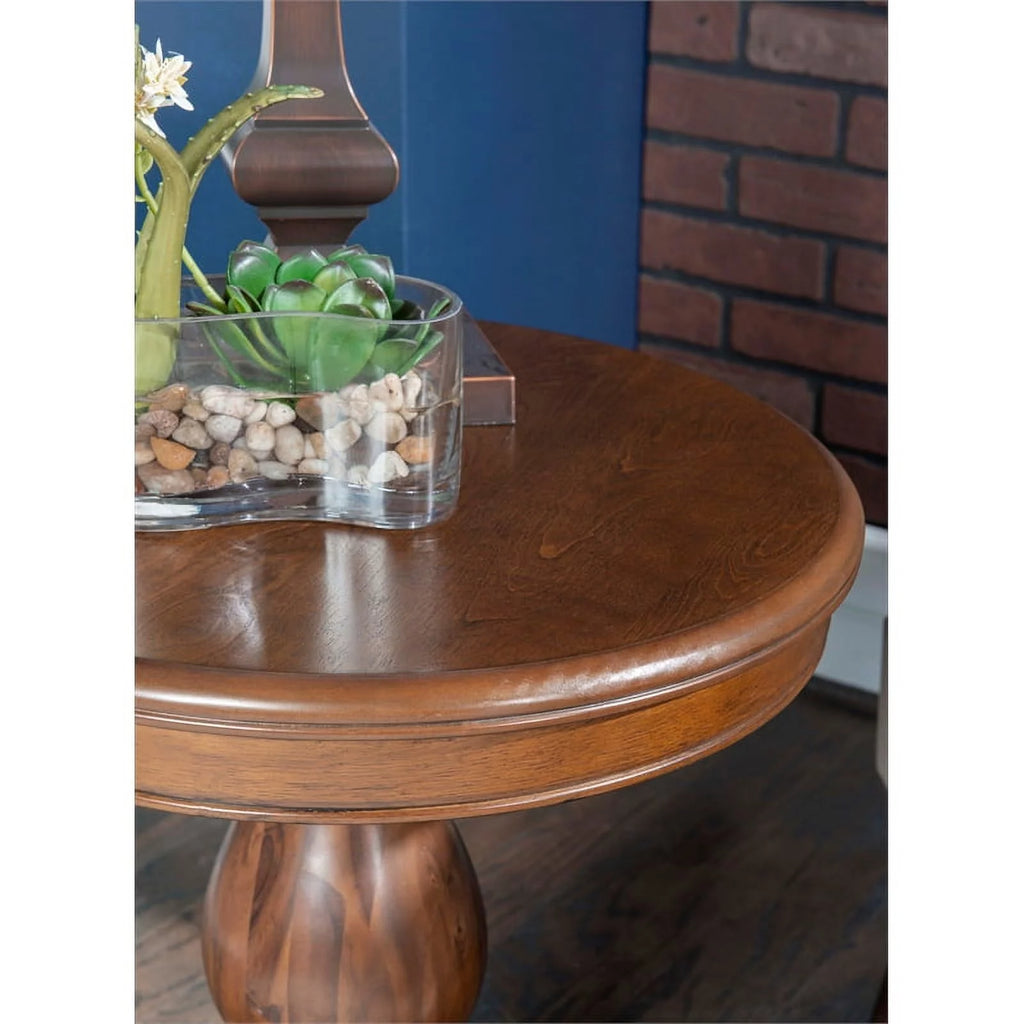 Round Wood Side Table with Pedestal Base V112