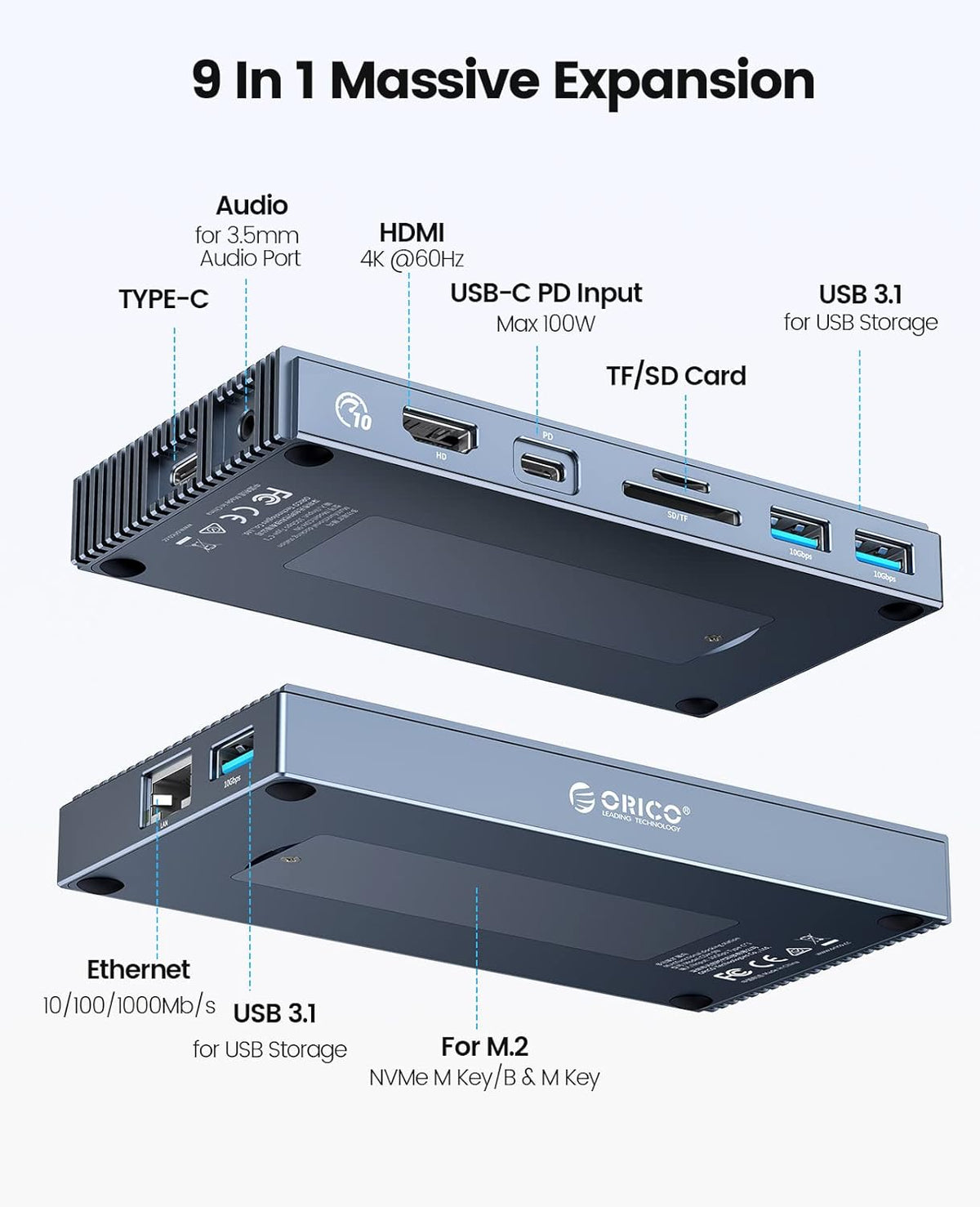 9-in-1 USB-C Hub with M.2 NVMe SSD Case O203
