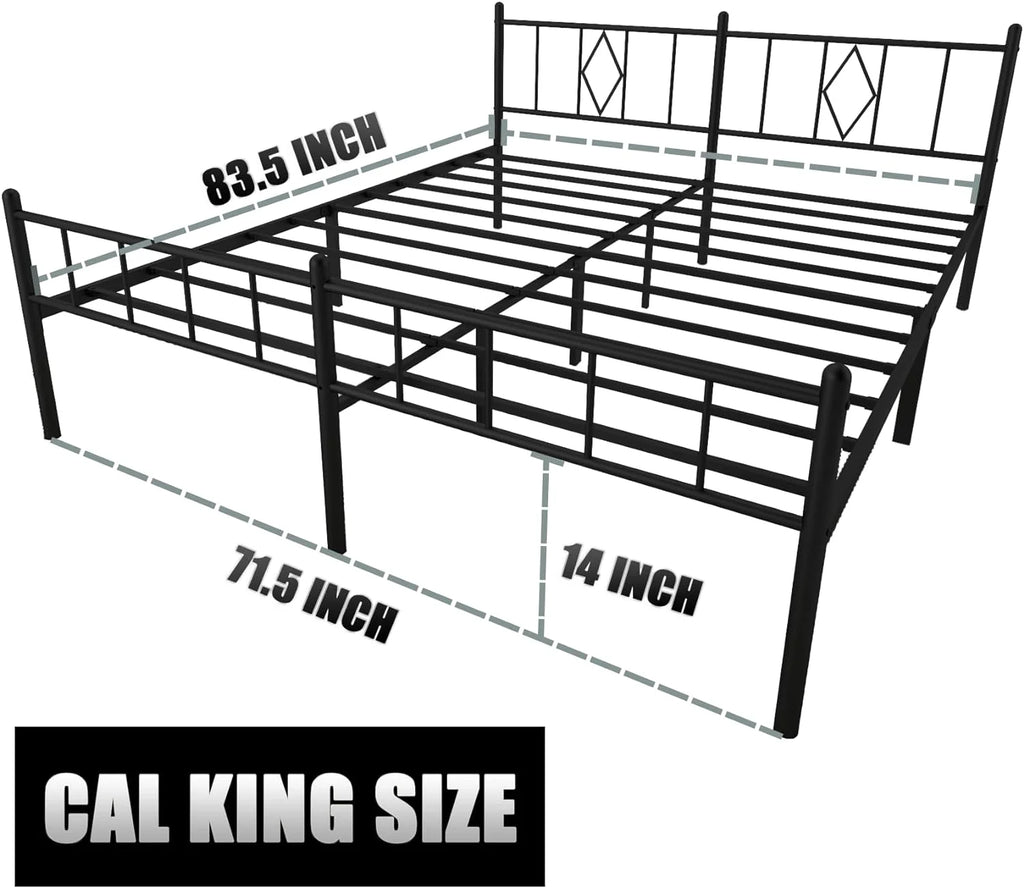 14 Inch Cal King Metal Bed Frame with Headboard and Footboard D77685