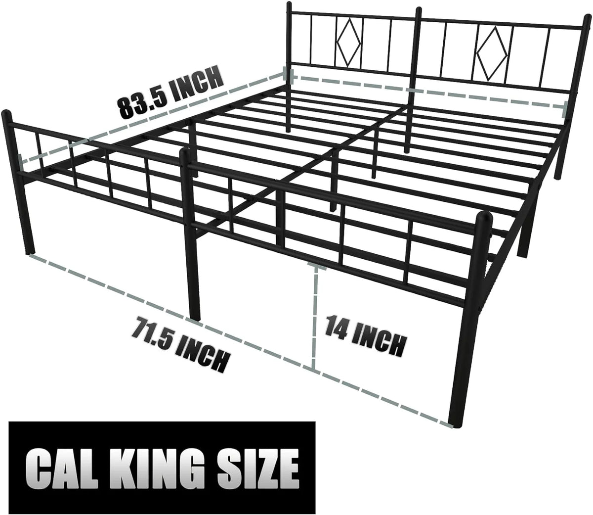 14 Inch Cal King Metal Bed Frame with Headboard and Footboard D77685