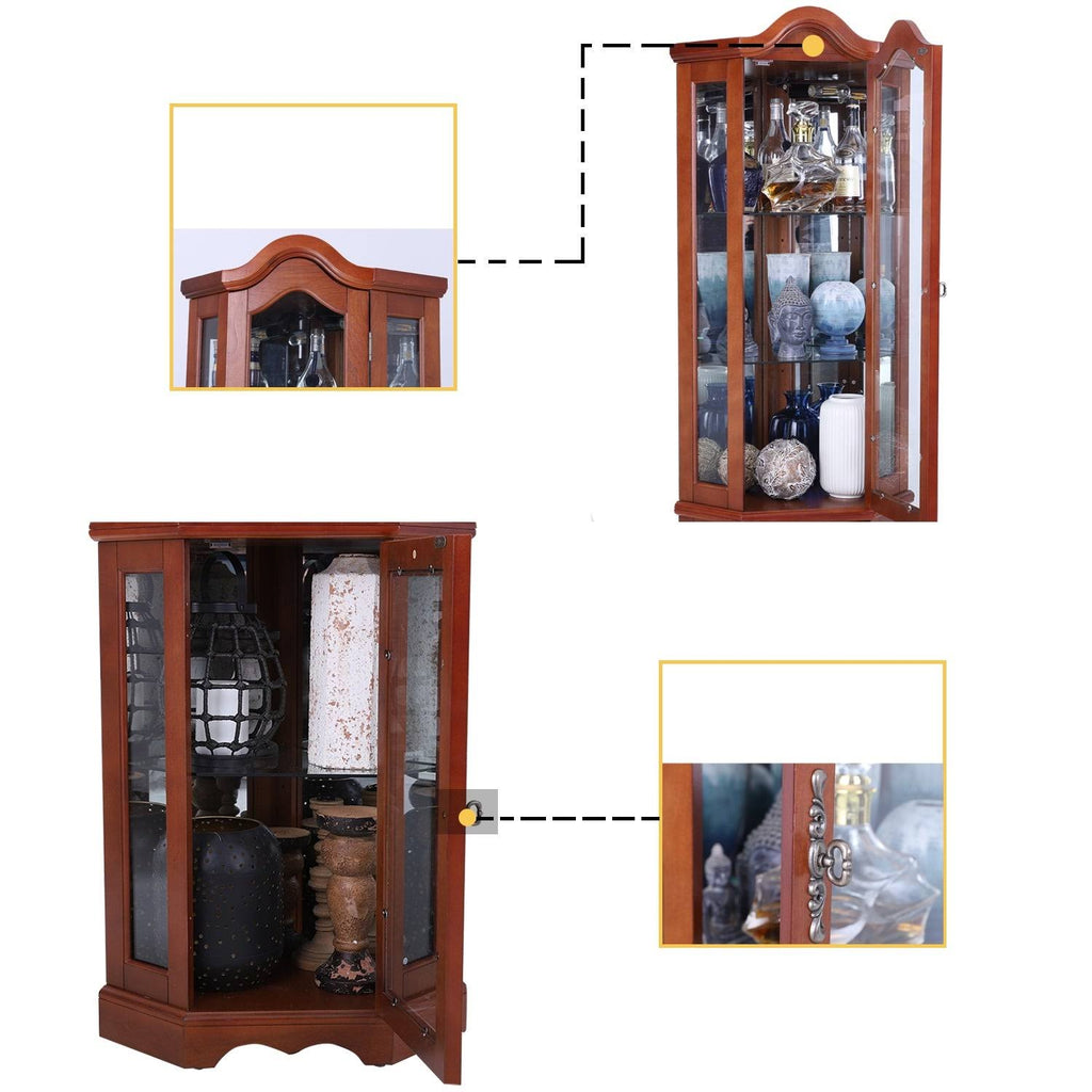 Brown Lighted Corner Curio Display Cabinet K274528