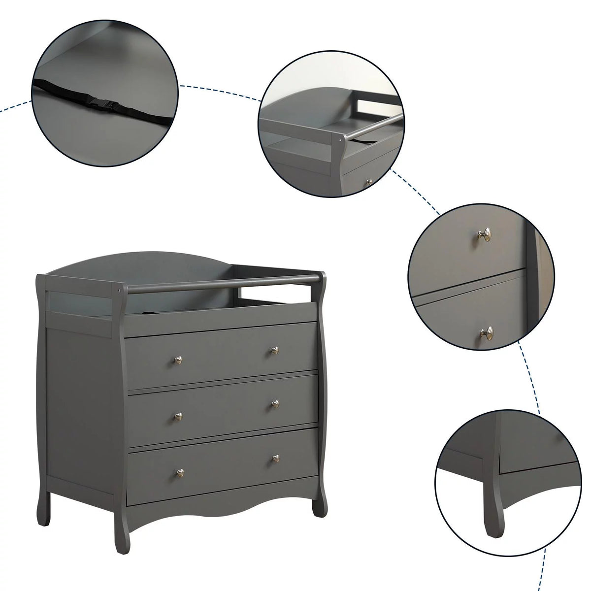 Gray 3 Drawer Changing Dresser F3871