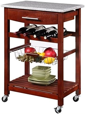Pine Wood Rolling Kitchen Island Cart with Storage I653