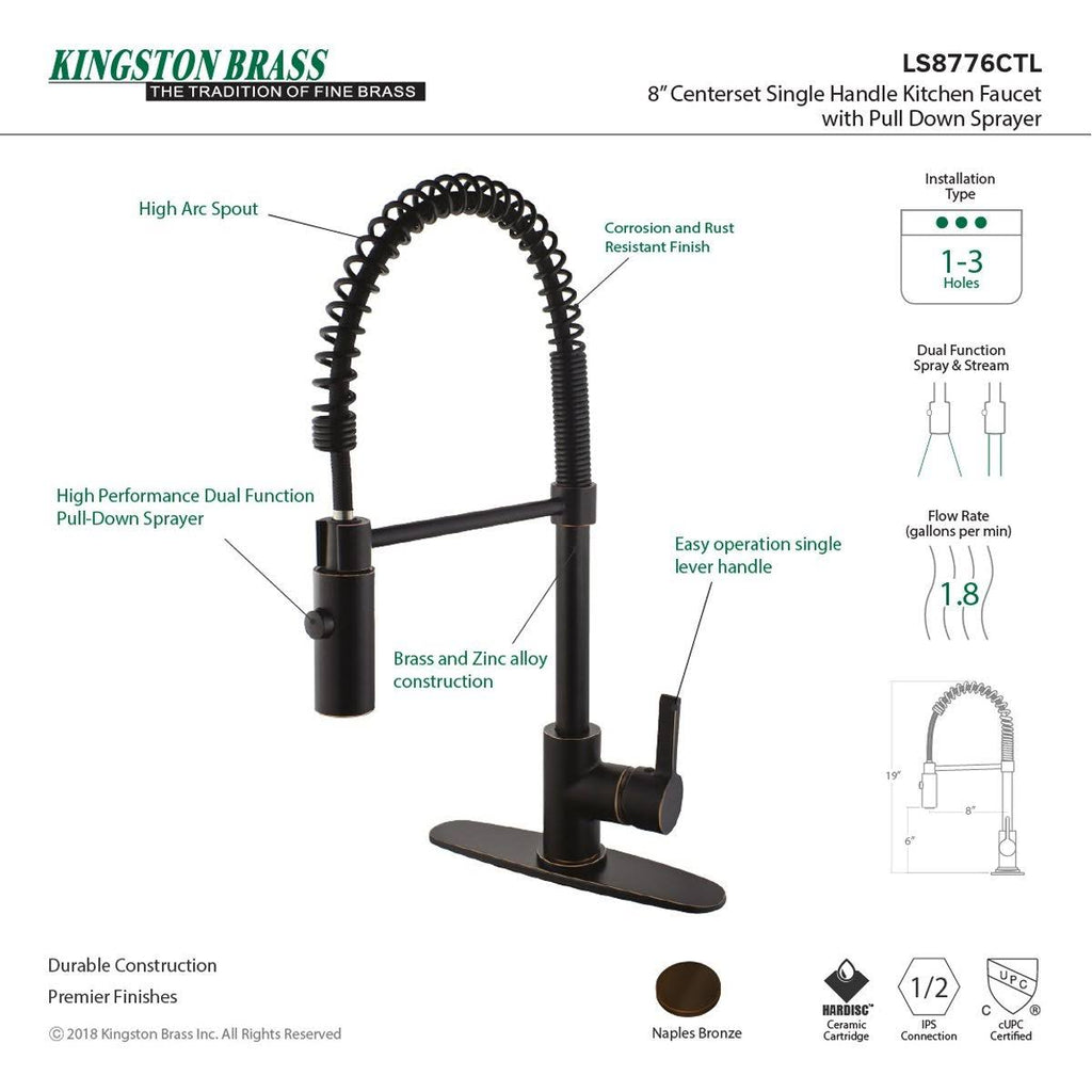 Single Handle Pull Down Kitchen Faucet Naples Bronze M552