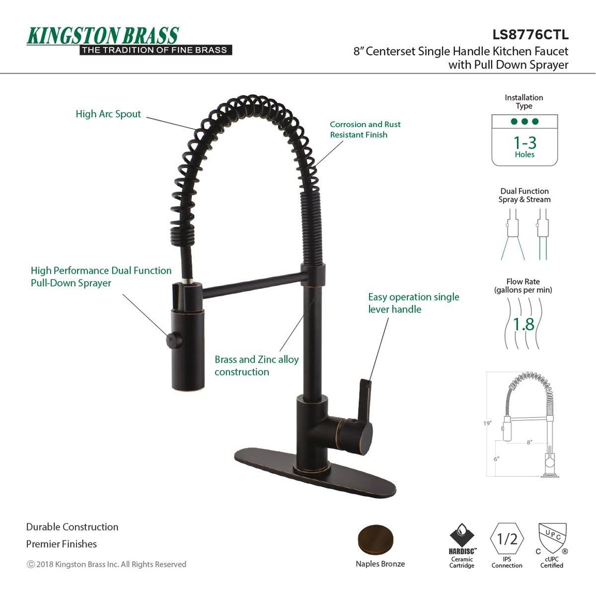 Single Handle Pull Down Kitchen Faucet Naples Bronze M552