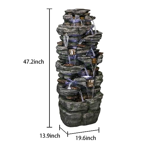 Large Outdoor Water Fountain, 47 1/5” H 9-tier with LED Light, Resin O682601