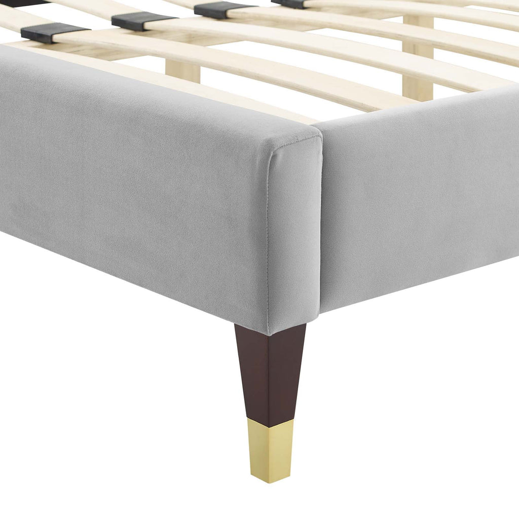 Full Size Grey Velvet Platform Bed Frame K521972