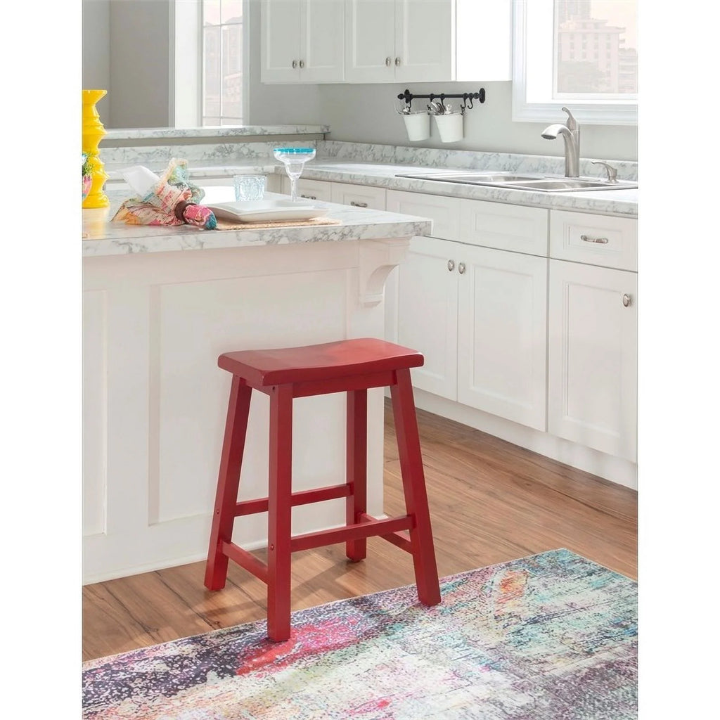 24" Wood Backless Saddle Seat Counter Stool in Red A8817
