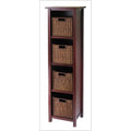 5 Piece Storage Shelf with Baskets - Cabinet and 4 Small Baskets - Antique Walnut W637