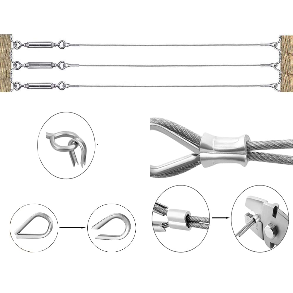 Stainless Steel 1/8 Cable Railing Kit with 100ft Wire Rope and Turnbuckles, Pack of 2 Q1355