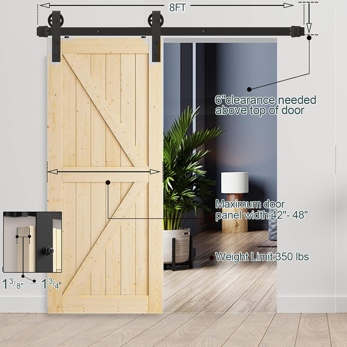8FT Heavy Duty Carbon Steel Barn Door Hardware Kit D38275