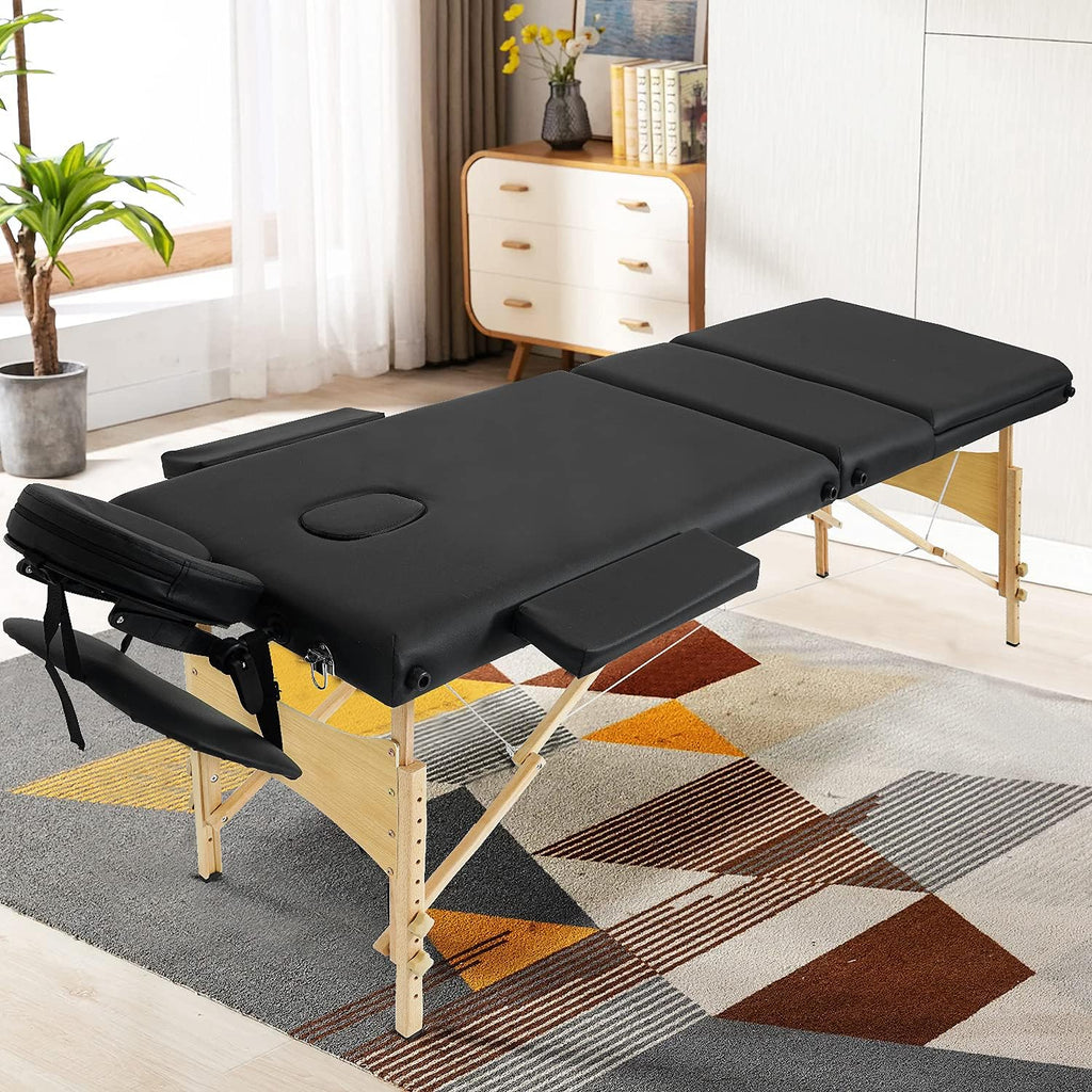 Black 3 Fold Portable Massage Bed with Carrying Case W611
