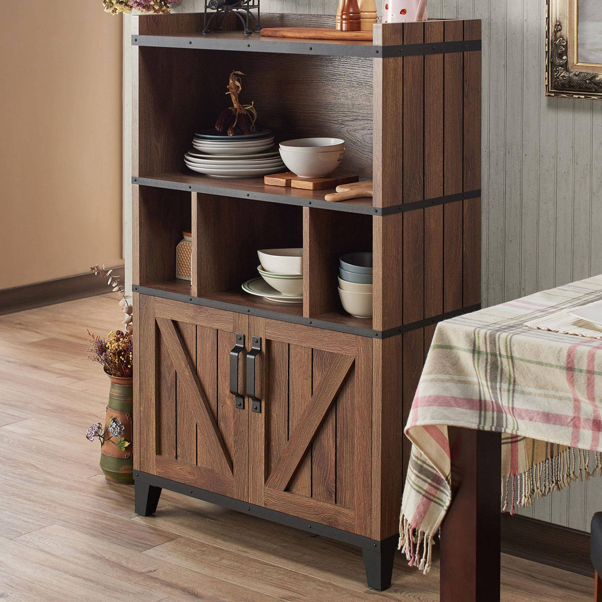 Distressed Walnut Buffet Cabinet Y172