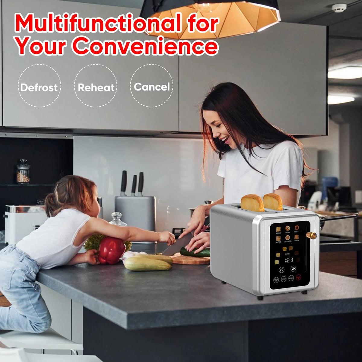 2 Slice Stainless Steel Touchscreen Toaster with Wide Slot K4579