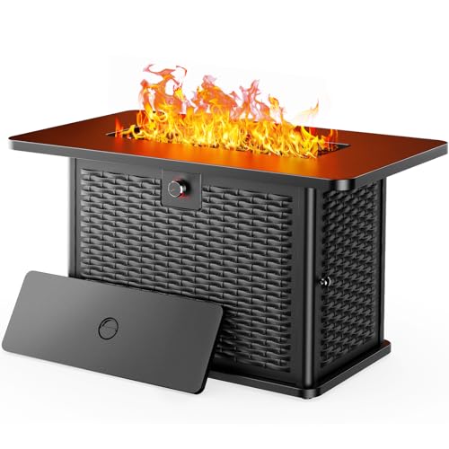 43-Inch Rectangular Propane Fire Pit Table with 60,000 BTU, Glass Stones, and Wind Guard, Black D58358